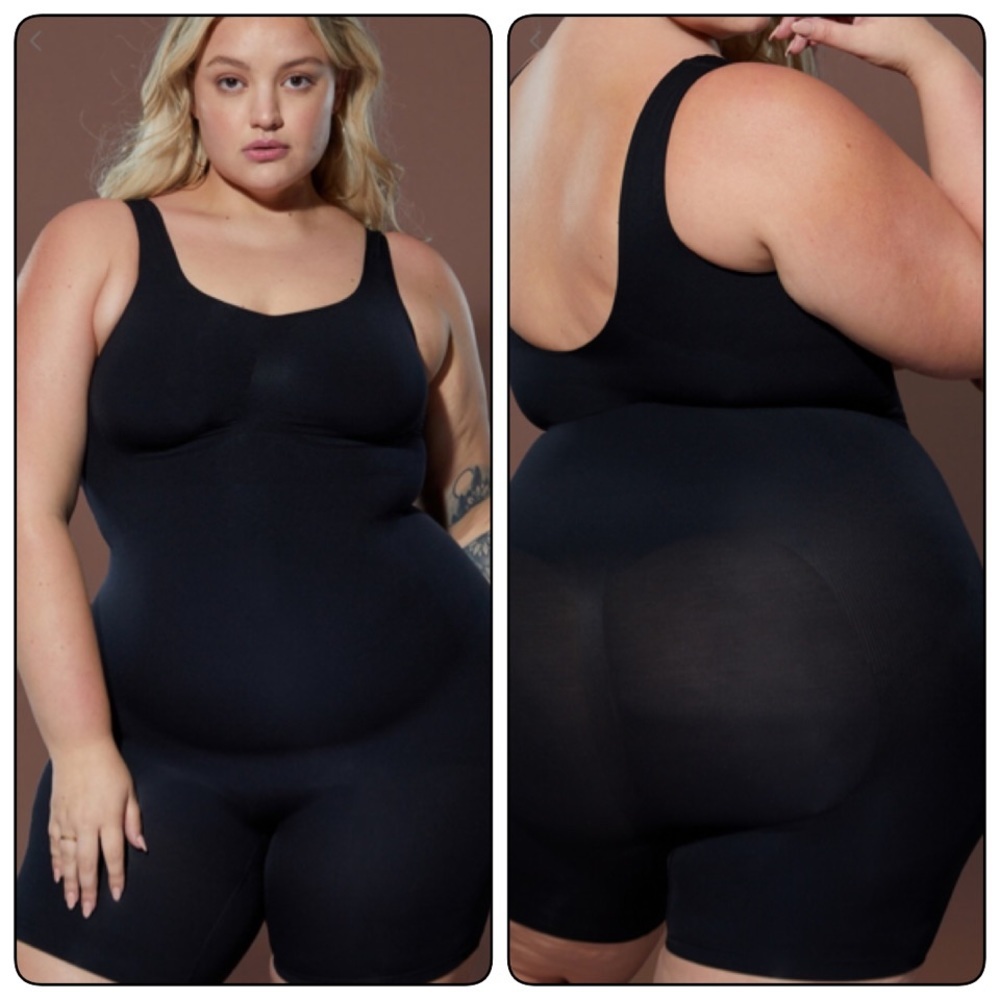 Fabletics Nearly Naked Shaping Mid Thigh Bodysuit in Black Size 1X 2X NWT